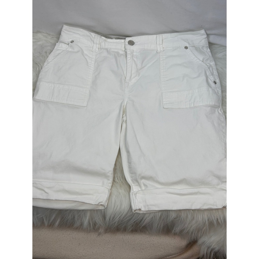 Gloria Vanderbilt Cargo Bermuda Cuffed Hem Stretch Cotton Shorts White 8